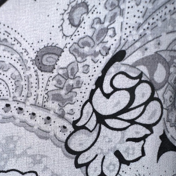 Black & Gray Mesh See Through Button Down Blouse with Paisley Pattern - Picture 8 of 8